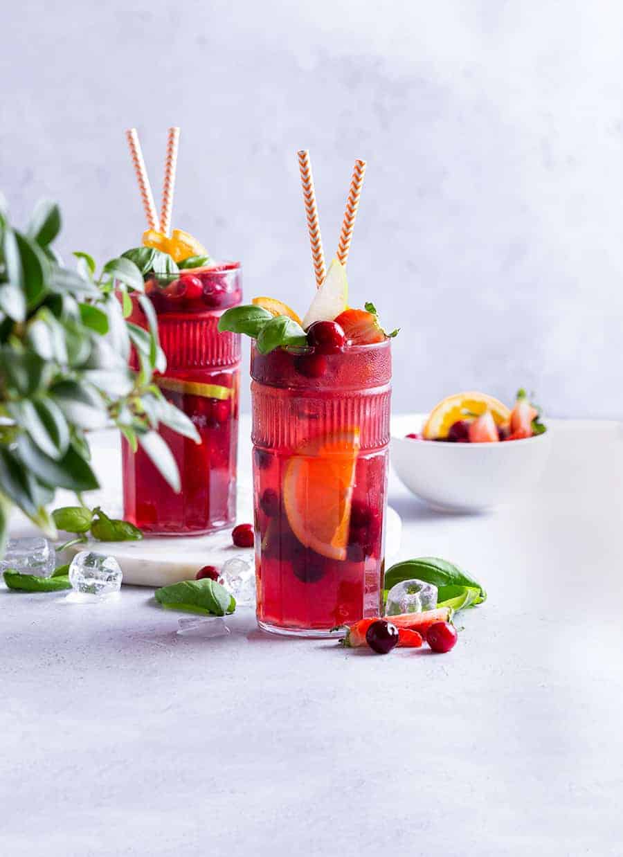 Cranberry Basil Sangria - Non-Alcoholic Mixed Drinks - Mocktail Recipes
