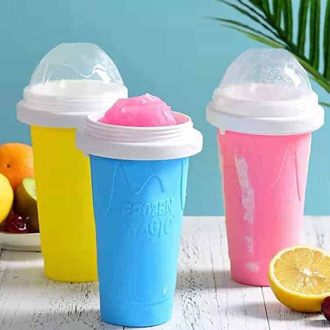 Blue 2021 DIY Homemade Smoothie Cups Freezes Drinks Cup Double Layer,DIY Slushie Maker Cup,Quick Frozen Smoothies Slushy Ice Cream Maker for Children 